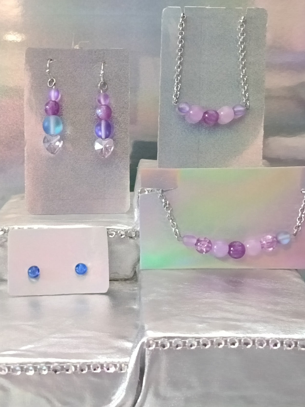 Purple Beaded Necklace and Earring Set - Womens Jewelry